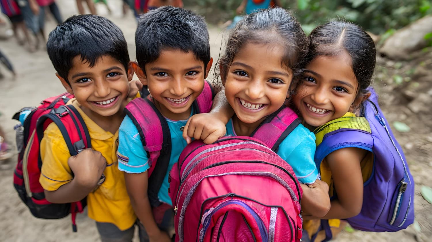 Students receiving school supplies and uniforms